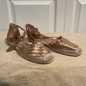 MARC FISHER | NWOT Gold Lamé Stud Embellished Espadrilles w/  Ankle Strap |